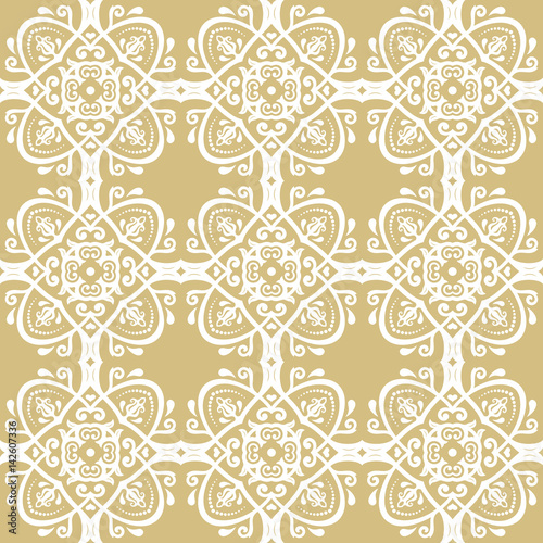 Seamless baroque golden and white pattern. Traditional classic orient ornament