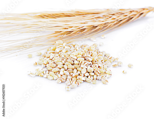 barley (hordeum) with pearl barley isolated on white