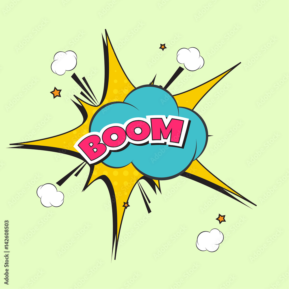 Lettering Boom, bomb explosion. Vector illustration with halftone dot ...