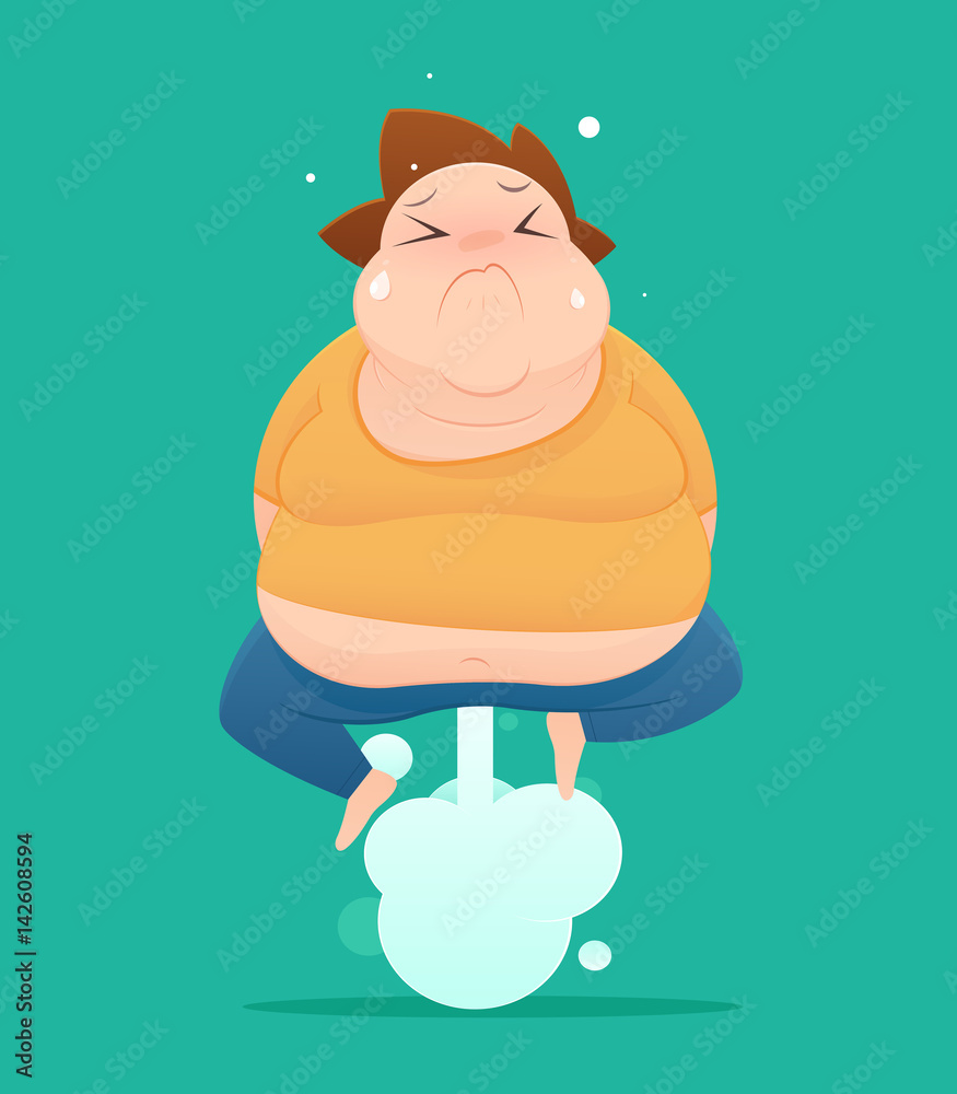 Man Farting With Blank Balloon Out From His Bottom Vector Fat Concept With Healthcare And 