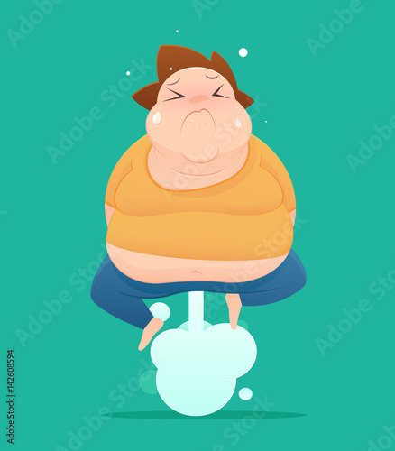 Man farting with blank balloon out from his bottom vector, Fat, Concept with Healthcare And Medicine.