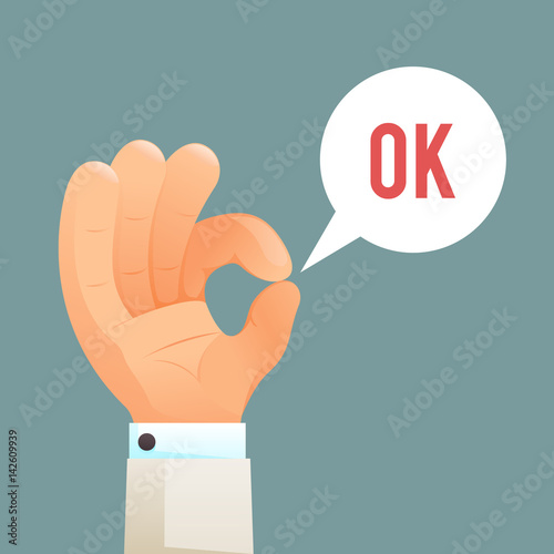 OK Hand Sign Gesture Icon Cartoon Design Template Vector Illustration