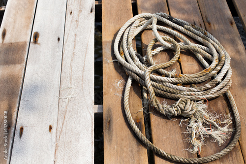 Rope on wood dock 