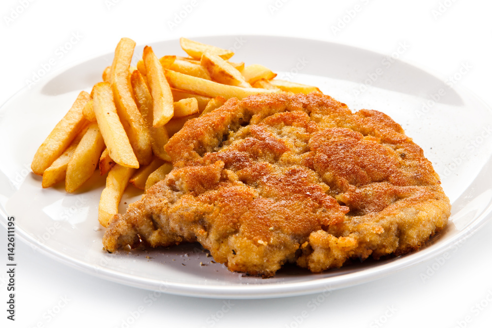 Fried pork chop with french fries Fried pork chop with french fries