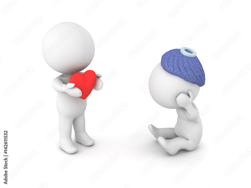 3D Character offering a heart to a sick person 3D Character offering a heart to a sick person