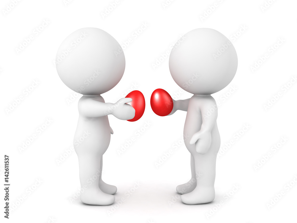 Two 3D characters smashing red easter eggs in Christian Orthodox tradition Two 3D characters smashing red easter eggs in Christian Orthodox tradition