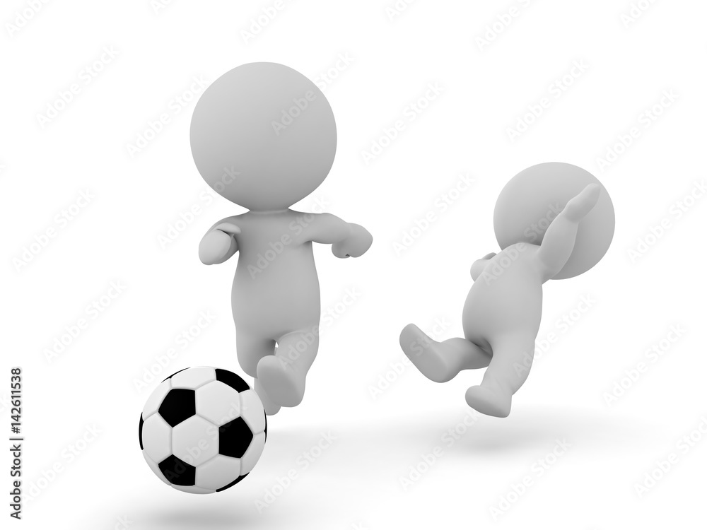 3D Characters playing football soccer and one gets tackled 3D Characters playing football soccer and one gets tackled