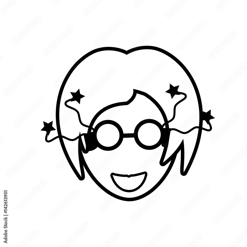 face girl funny glasses outline vector illustration eps 10