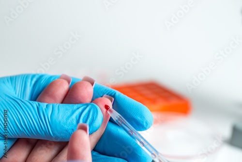 Taking blood for close-up analysis  a clinical blood test