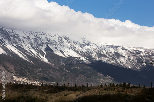 natural landscape with Roccacasale village on the mountain side in abruzzo photo