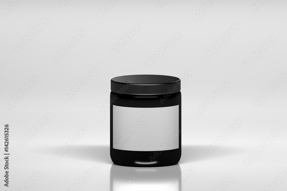 Mockup of big black cream bottle with white blank label. Plastic shiny cosmetics container on white background. Mockup of big black cream bottle with white blank label. Plastic shiny cosmetics container on white background.