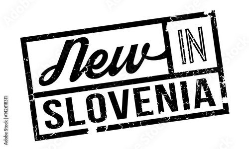 New In Slovenia rubber stamp. Grunge design with dust scratches. Effects can be easily removed for a clean, crisp look. Color is easily changed.
