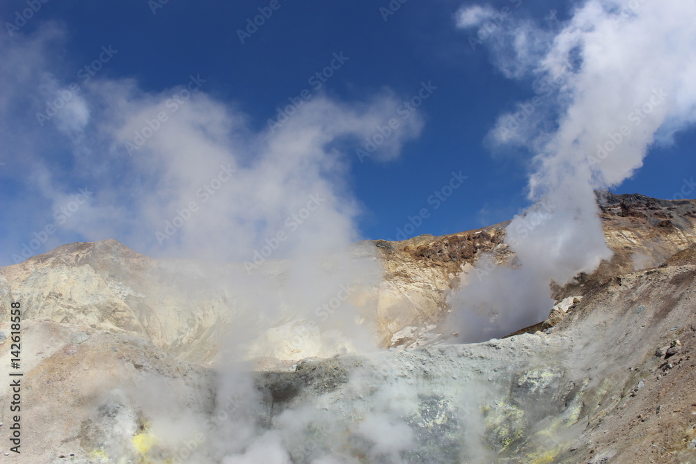 White fumaroles of the volcano Mutnovsky Kamchatka