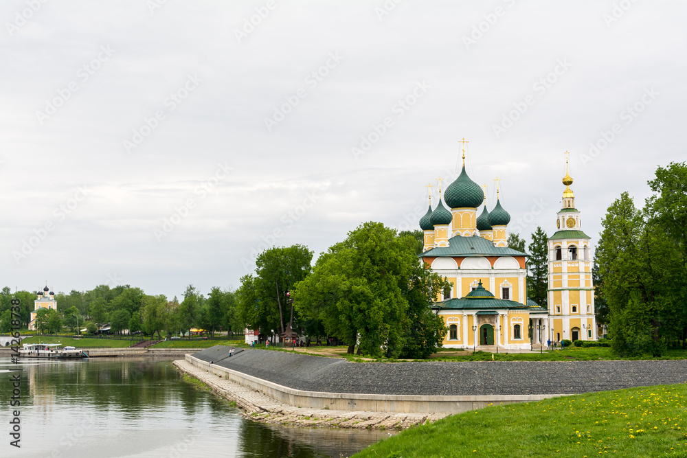Ancient Church of Frol and Lavr on the bend of Volga the river in russian provincial town Uglich