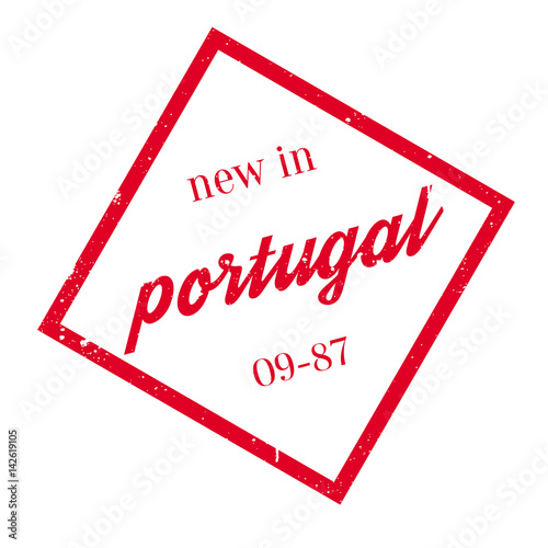 New In Portugal rubber stamp. Grunge design with dust scratches. Effects can be easily removed for a clean, crisp look. Color is easily changed.