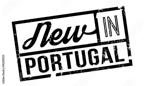 New In Portugal rubber stamp. Grunge design with dust scratches. Effects can be easily removed for a clean, crisp look. Color is easily changed.
