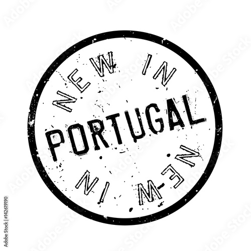 New In Portugal rubber stamp. Grunge design with dust scratches. Effects can be easily removed for a clean, crisp look. Color is easily changed.