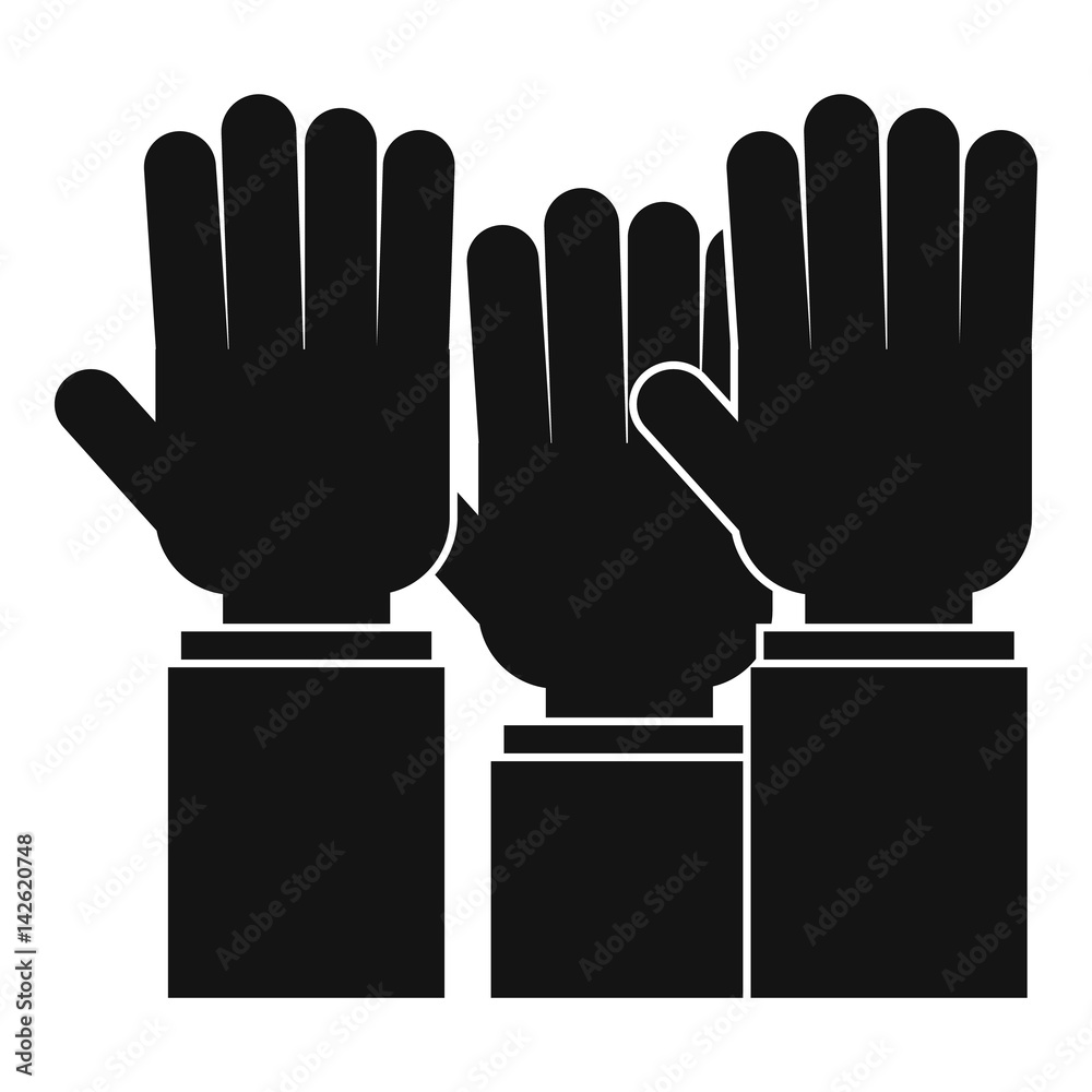 Different people hands raised up icon simple style Different people hands raised up icon simple style
