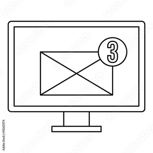 Computer monitor with envelope icon, outline style