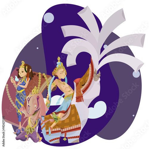 Set of isolated hindu gods meditation in yoga poses lotus and Goddess hinduism religion, traditional asian culture spiritual mythology, deity worship festival vector illustrations, T-shirt concepts