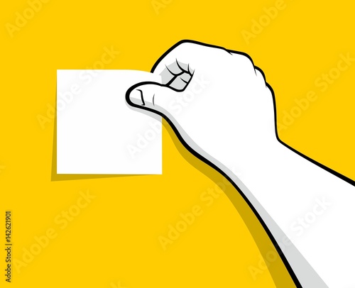 Hand posting sticky note