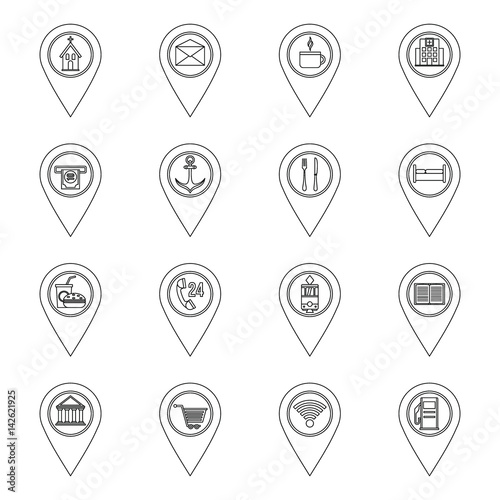 Points of interest icons set, outline style