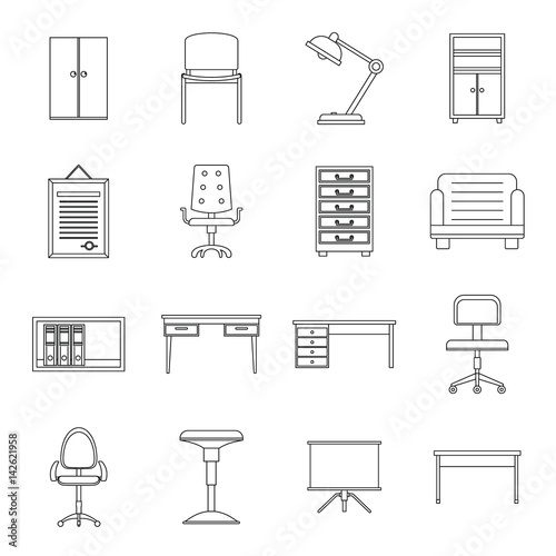 Office furniture icons set, outline style photo