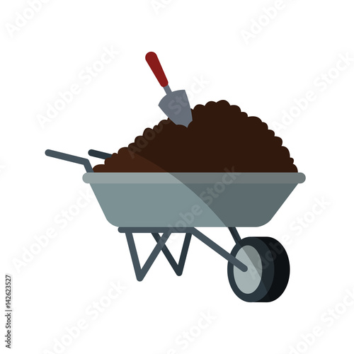 wheelbarrow with soil over white background. gardening tools concept. colorful design. vector illustration