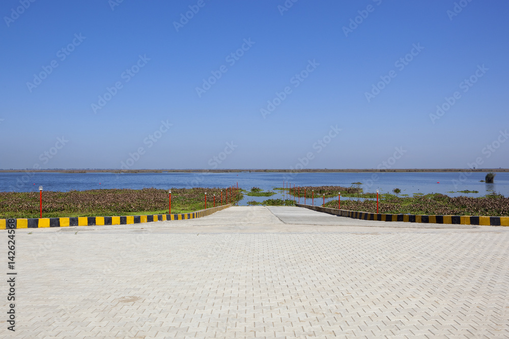 ramp for amphibious bus at harike wetlands Stock Photo | Adobe Stock