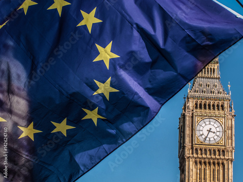 European Union flag in front of the Big Ben, Brexit EU photo