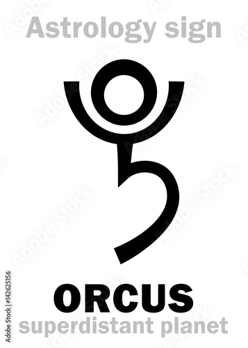 Astrology Alphabet: ORCUS, superdistant planet-plutino (beside Pluto). Hieroglyphics character sign (single symbol). photo