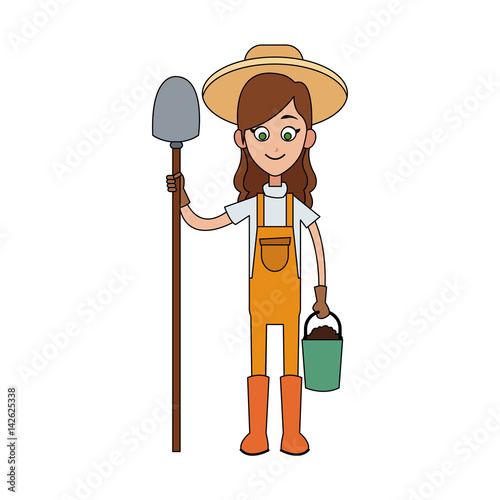 female farmer holding shovel cartoon  icon image vector illustration design 