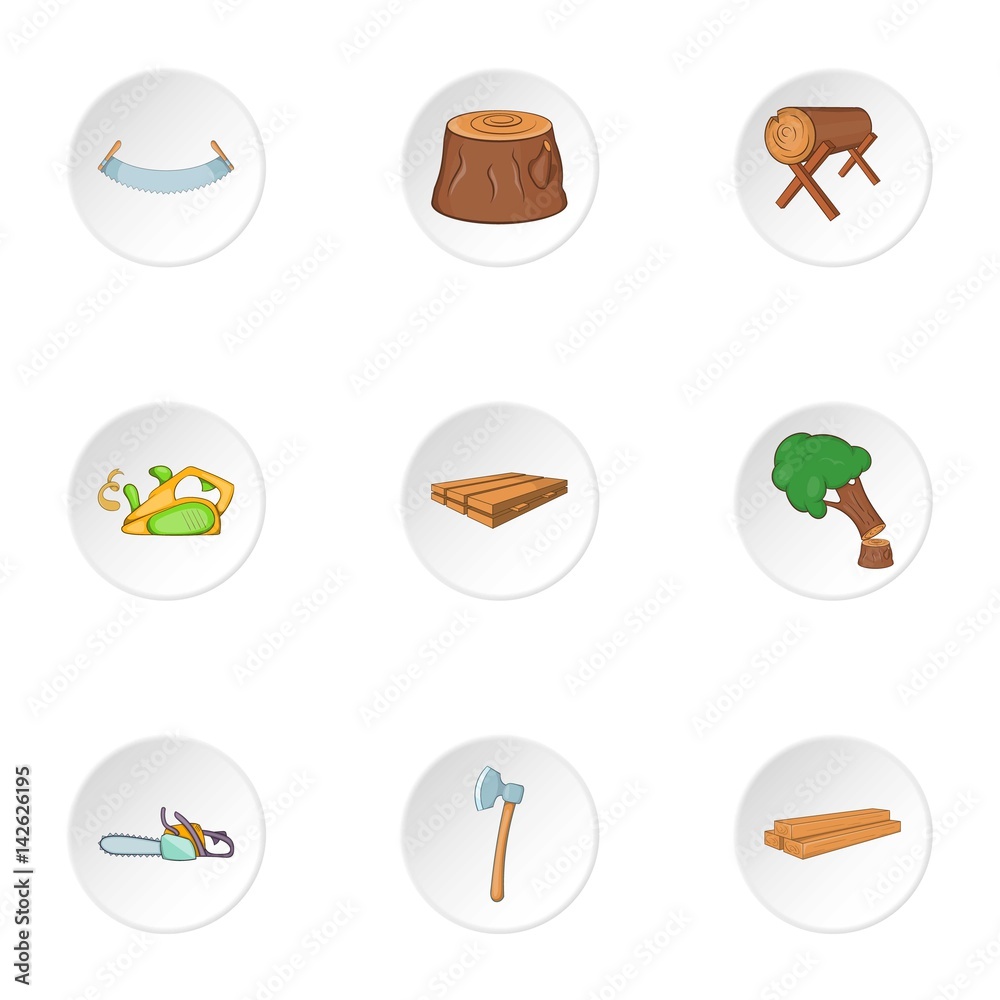 Firewood icons set, cartoon style Firewood icons set, cartoon style
