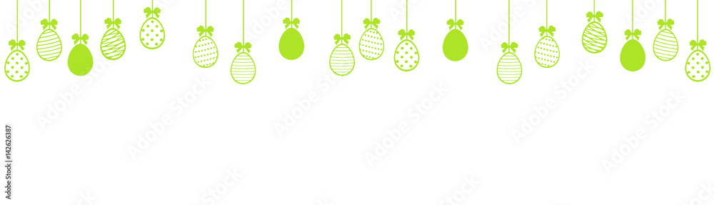 Easter banner with green easter eggs  on white  background - obrazy, fototapety, plakaty 