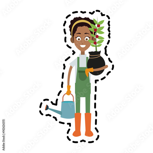 female farmer holding plant cartoon icon image vector illustration design 