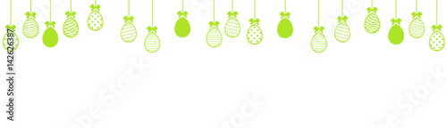 Easter banner with green easter eggs  on white  background photo