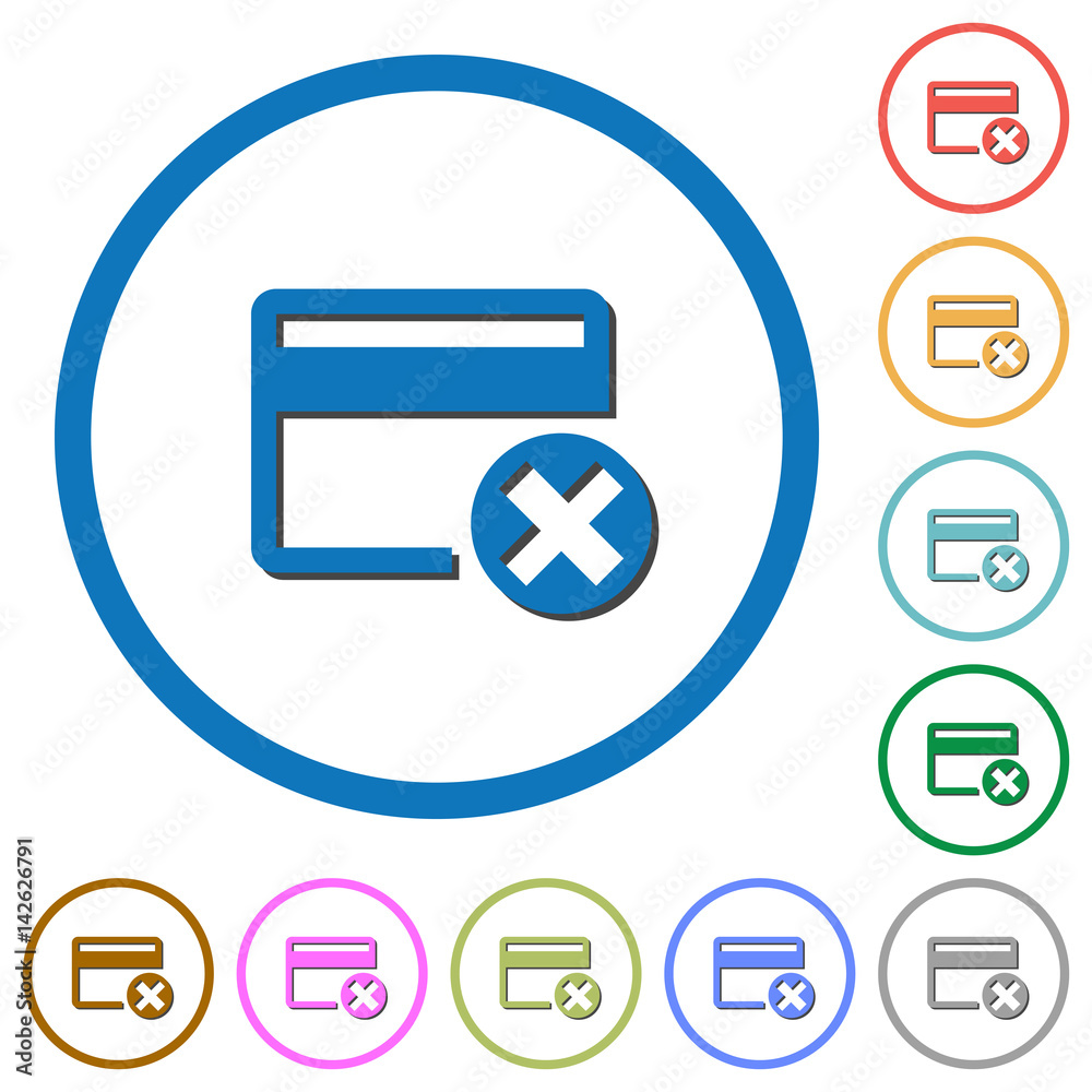 Cancel credit card icons with shadows and outlines Cancel credit card icons with shadows and outlines