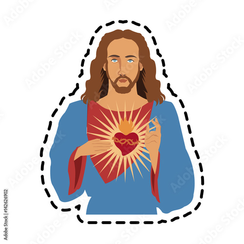 jesus christ with sacred heart icon image vector illustration design 