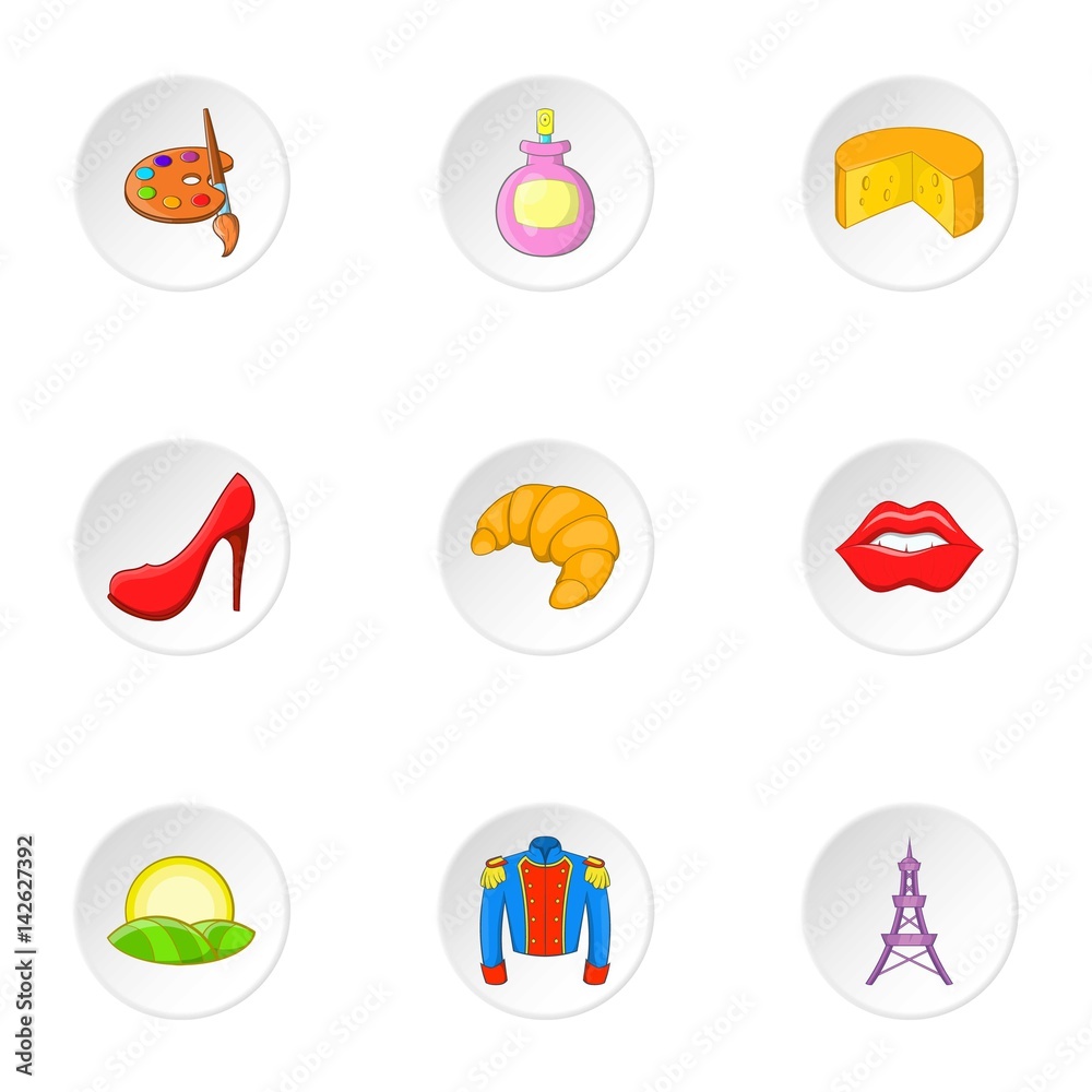 Fototapeta premium France icons set, cartoon style