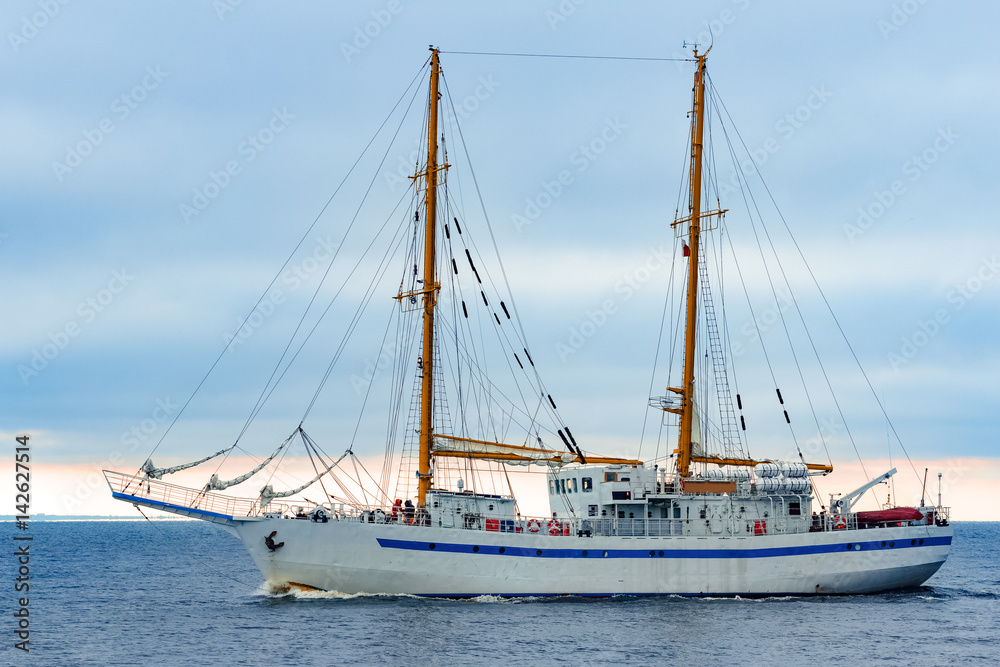 White sailing ship coming from Baltic sea, Europe White sailing ship coming from Baltic sea, Europe
