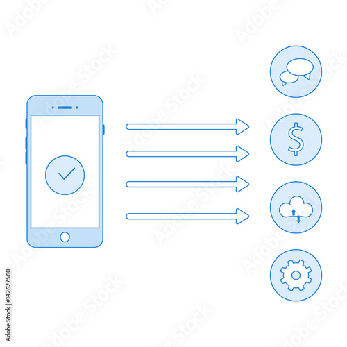 Linear concept of two phones exchanging information in linear style for your presentation. Vector illustration.