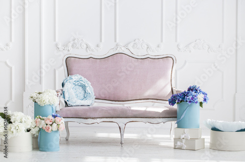 Minimalist interior in pastel colors