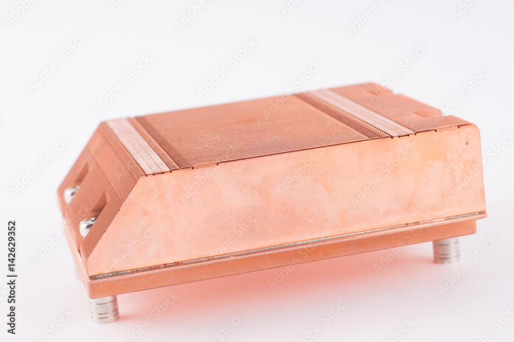 Used copper heat sink for cooling the microprocessor of the computer board. Radiator plates in large form. Used copper heat sink for cooling the microprocessor of the computer board. Radiator plates in large form.