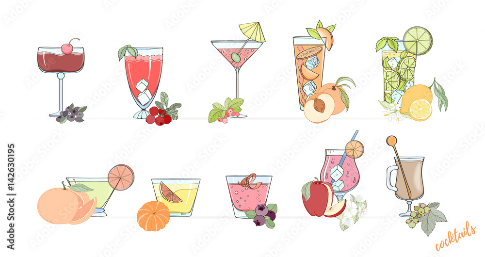 Set of popular alcohol cocktail.
