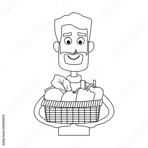 happy male farmer holding basket icon image vector illustration design 