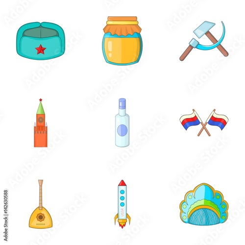 Travel to Russia icons set, cartoon style