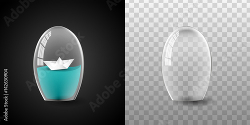 Glass dome, boat and water vector in black background,
Glass dome vector illustration isolated and transparent
