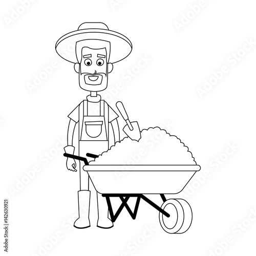 happy male farmer with wheelbarrow icon image vector illustration design 
