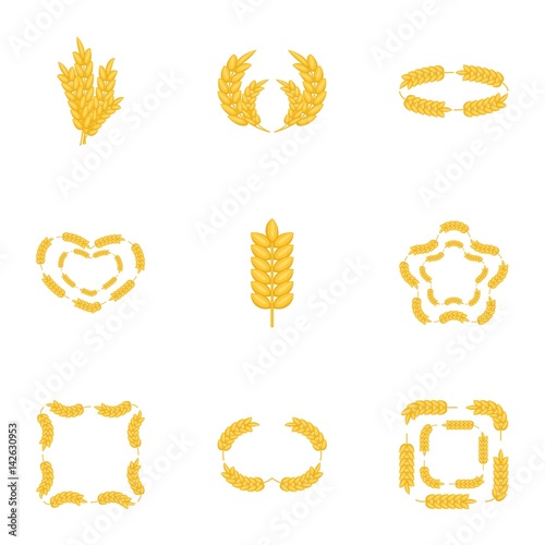 Wheat ear icons set, cartoon style