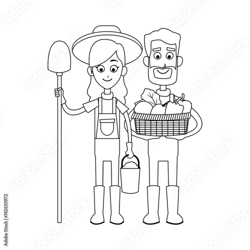 happy farmer man and woman icon image vector illustration design 